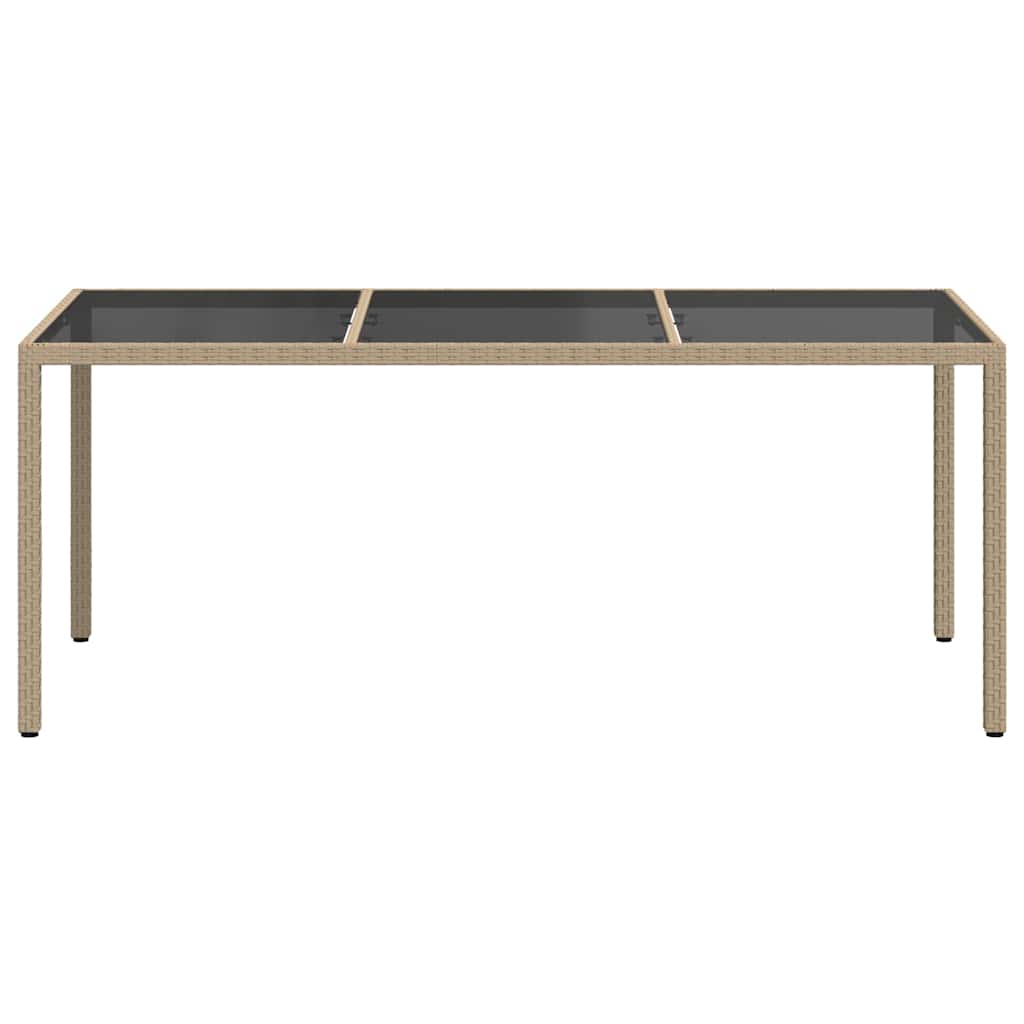 316717 vidaXL Garden Table Beige 190x90x75 cm Tempered Glass and Poly Rattan