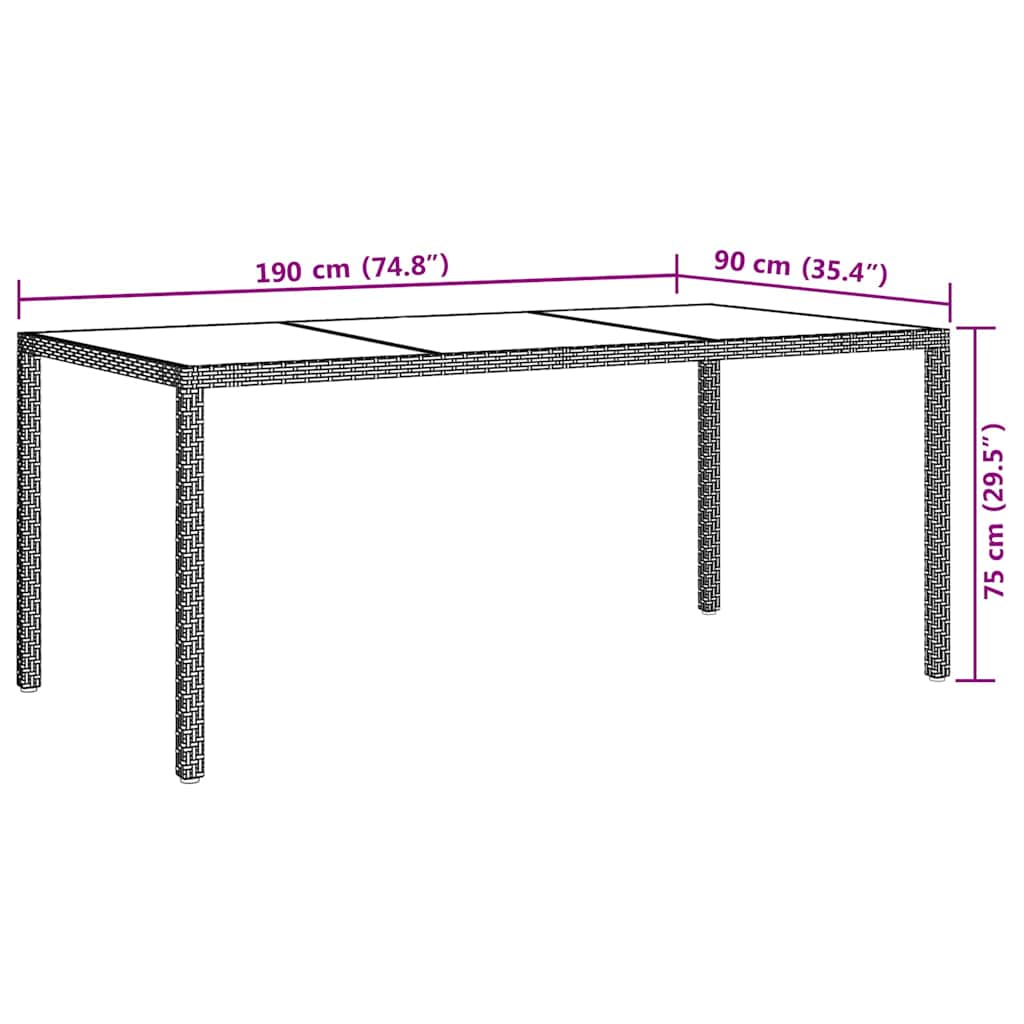 316717 vidaXL Garden Table Beige 190x90x75 cm Tempered Glass and Poly Rattan