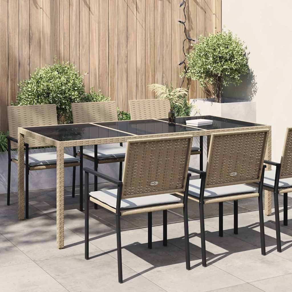 316717 vidaXL Garden Table Beige 190x90x75 cm Tempered Glass and Poly Rattan