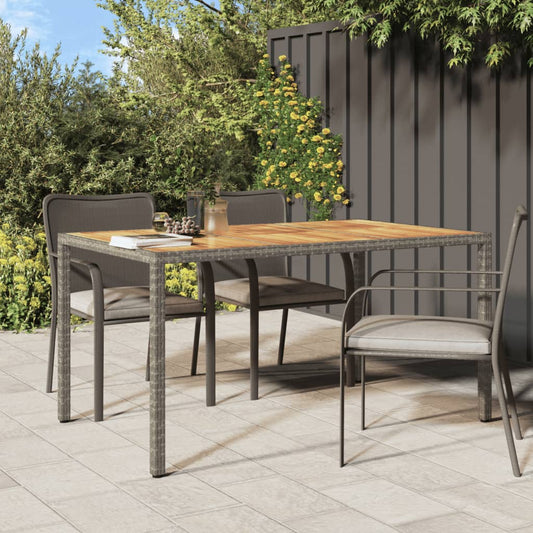 vidaXL Garden Table 150x90x75 cm Poly Rattan and Acacia Wood Grey