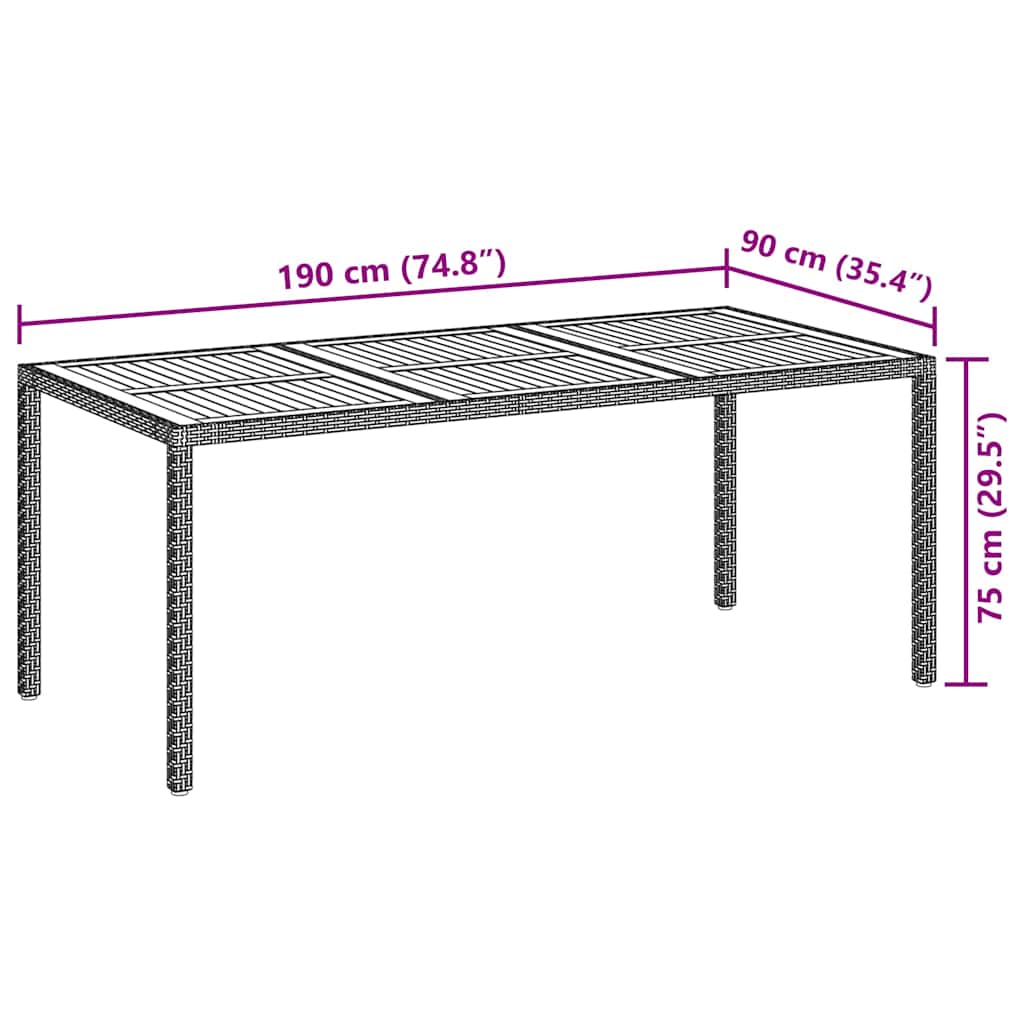 316723 vidaXL Garden Table 190x90x75 cm Poly Rattan and Acacia Wood Grey