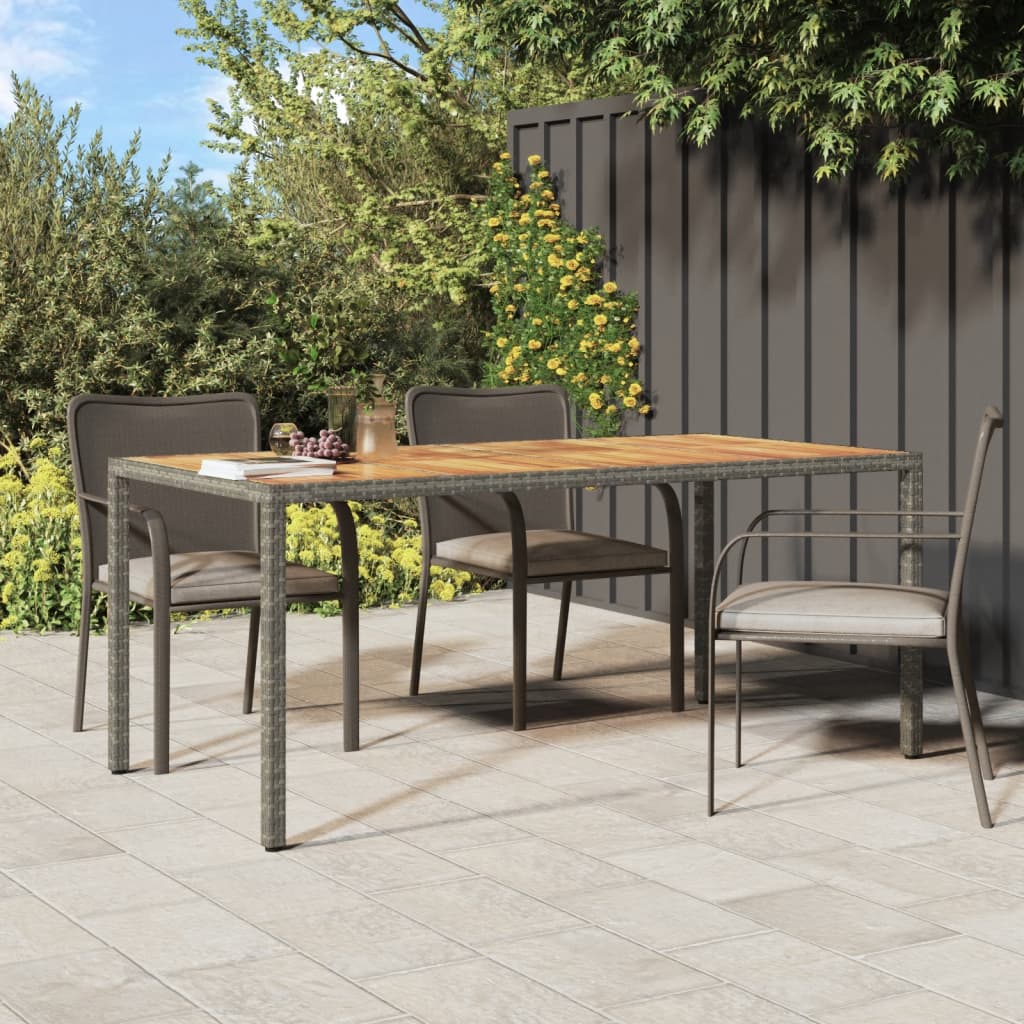 Table de jardin 190x90x75 cm polyrotin et bois d'acacia gris