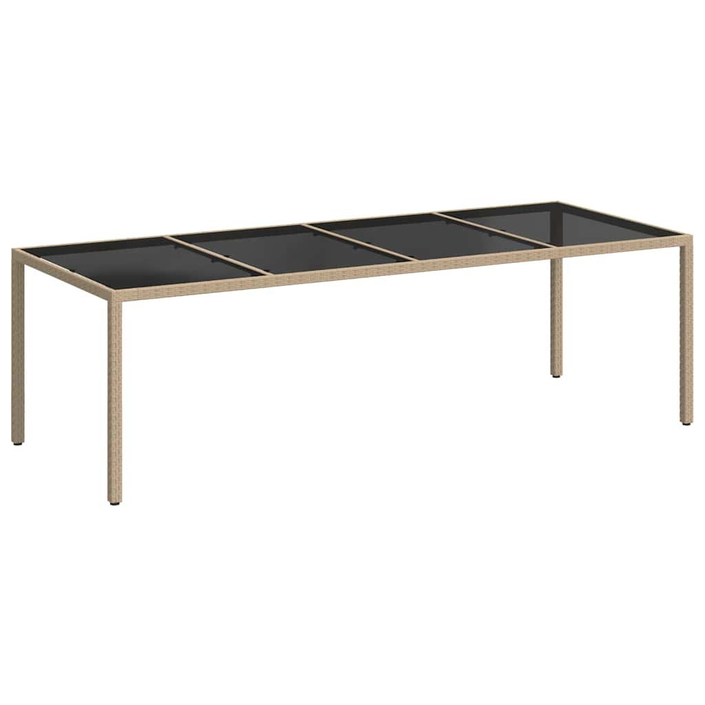 Garden Table Beige 250x100x75 cm Tempered Glass and Poly Rattan