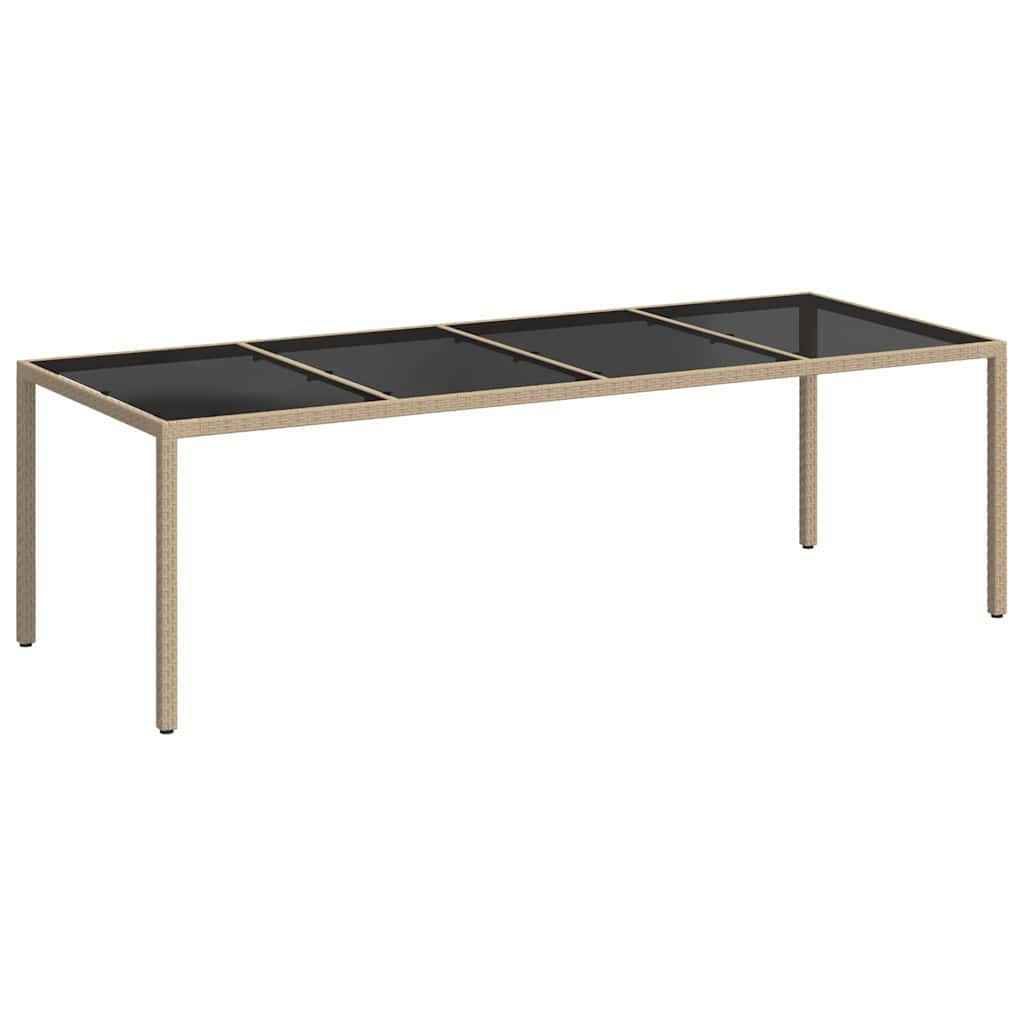316728 vidaXL Garden Table Beige 250x100x75 cm Tempered Glass and Poly Rattan