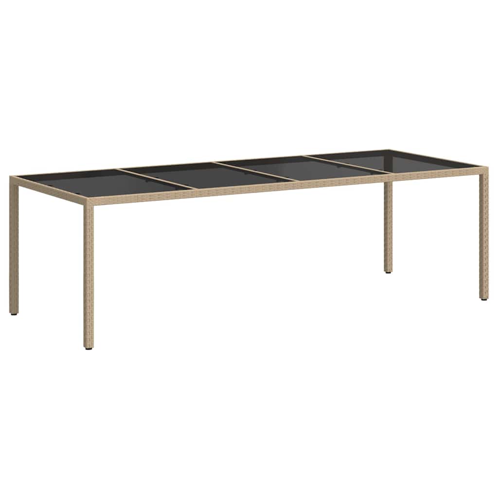 316728 vidaXL Garden Table Beige 250x100x75 cm Tempered Glass and Poly Rattan