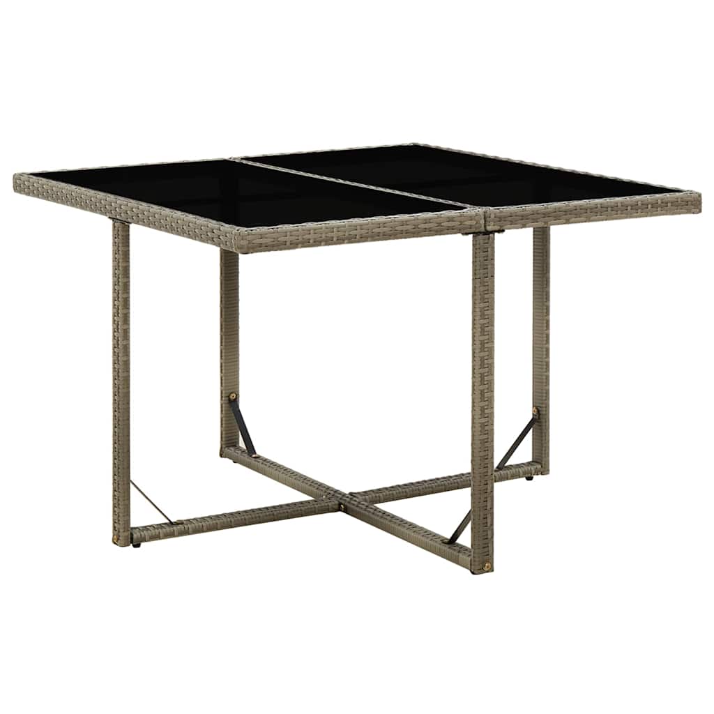 316765 vidaXL Garden Table Grey 109x107x74 cm Poly Rattan and Glass