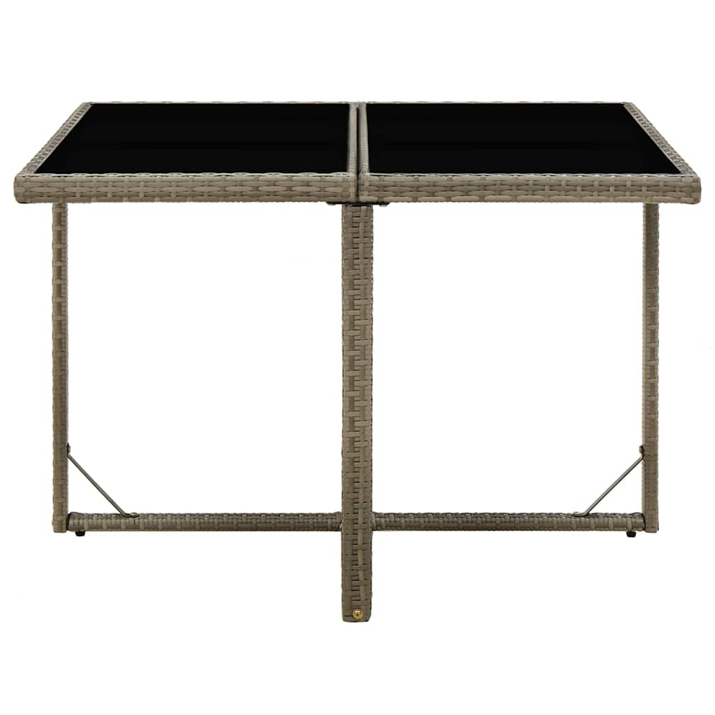 316765 vidaXL Garden Table Grey 109x107x74 cm Poly Rattan and Glass