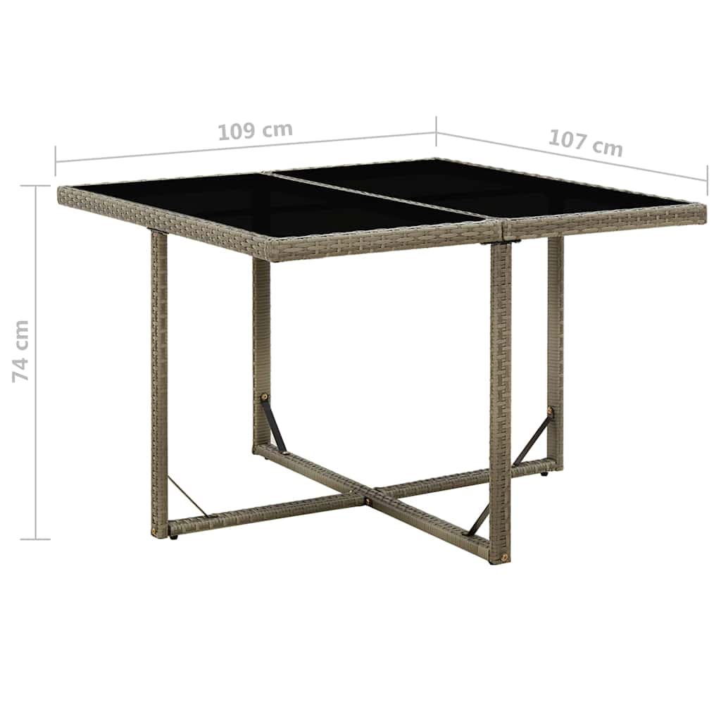 316765 vidaXL Garden Table Grey 109x107x74 cm Poly Rattan and Glass