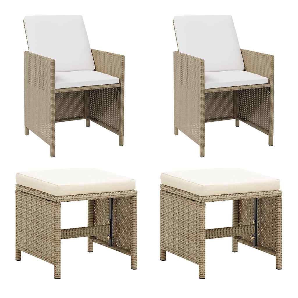 Garden Chairs with Stools 2 pcs Poly Rattan Beige
