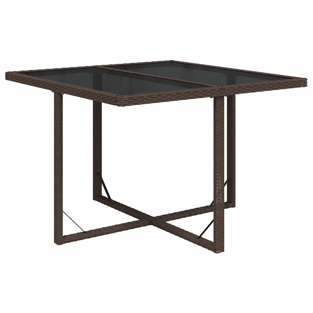 316788 vidaXL Garden Table Brown 109x107x74 cm Poly Rattan and Glass