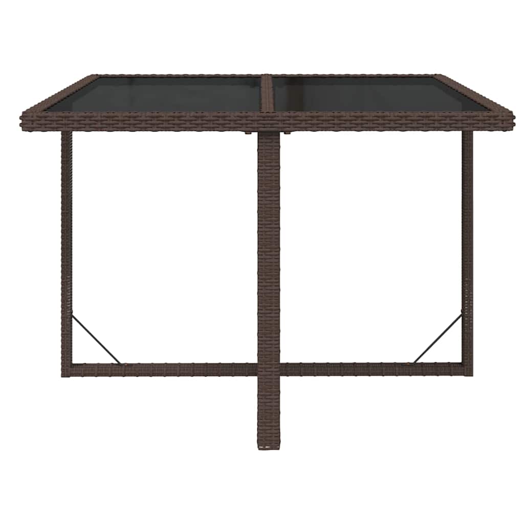 316788 vidaXL Garden Table Brown 109x107x74 cm Poly Rattan and Glass
