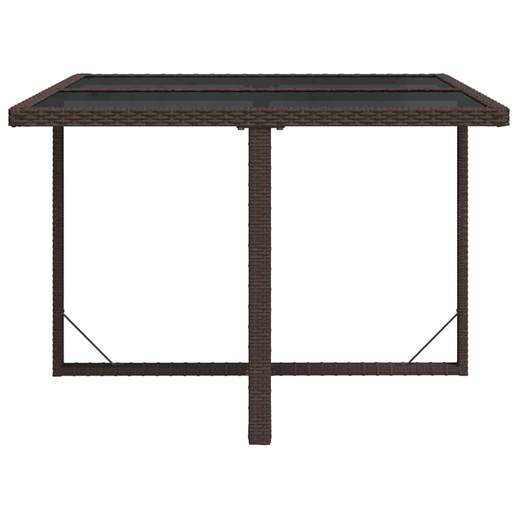316788 vidaXL Garden Table Brown 109x107x74 cm Poly Rattan and Glass