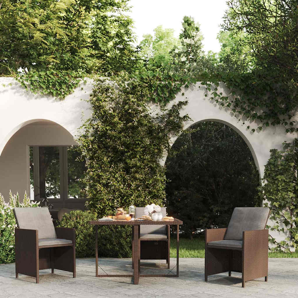 316788 vidaXL Garden Table Brown 109x107x74 cm Poly Rattan and Glass