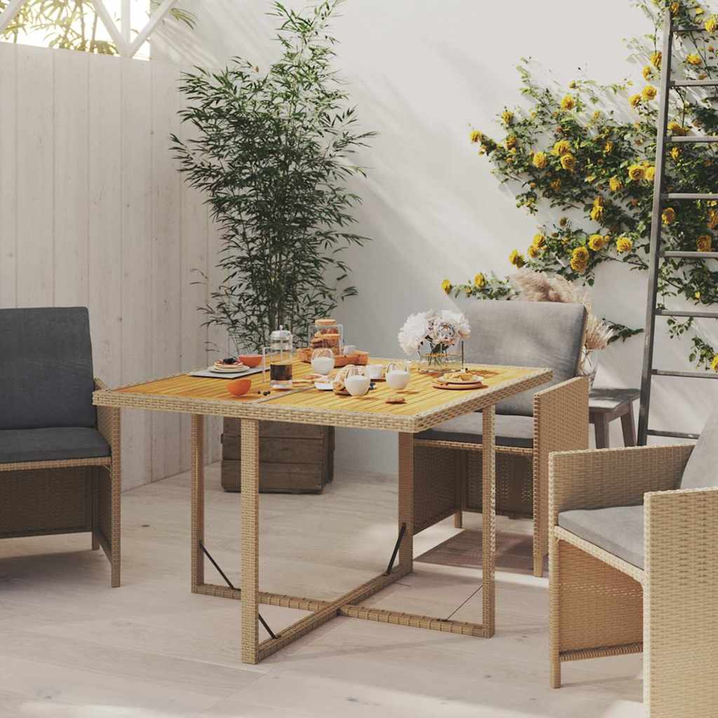 Garden Table Beige 109x107x74 cm Poly Rattan&Solid Wood Acacia