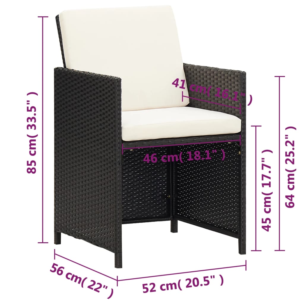 vidaXL Garden Dining Chairs with Cushions 4 pcs Black Poly Rattan