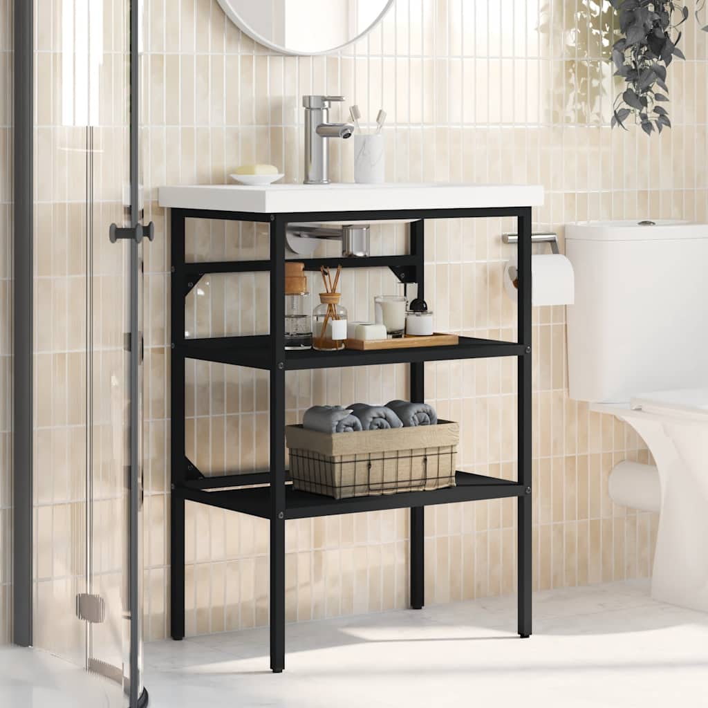 Bathroom Washbasin Frame Black 59x38x83 cm Iron