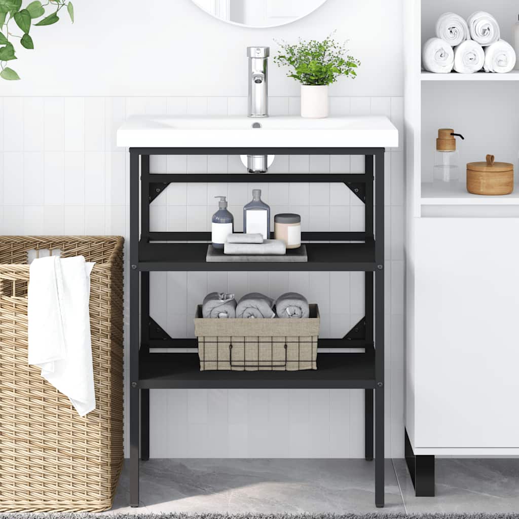 Bathroom Washbasin Frame Black 59x38x83 cm Iron