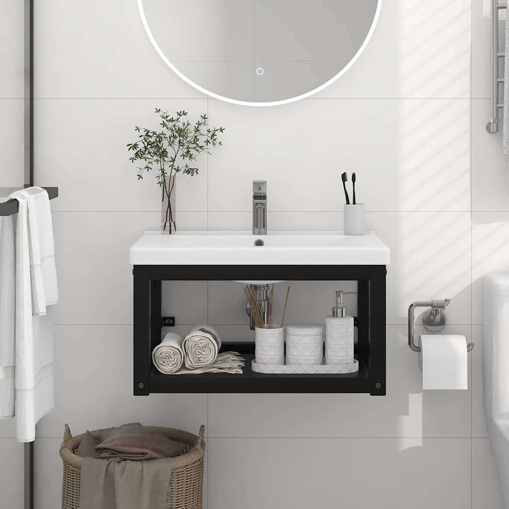 338494 vidaXL Wall-mounted Bathroom Washbasin Frame Black 59x38x31 cm Iron