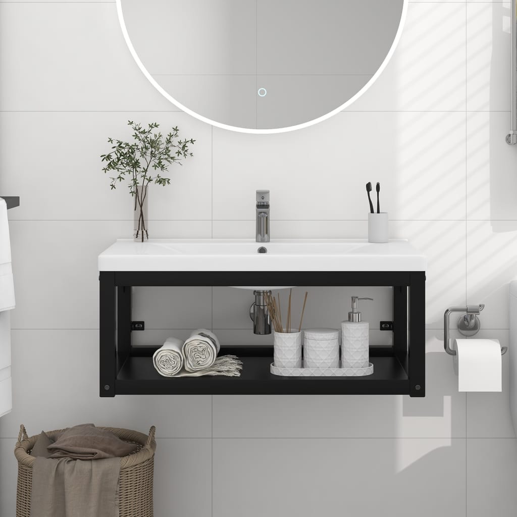 338495 vidaXL Wall-mounted Bathroom Washbasin Frame Black 79x38x31 cm Iron