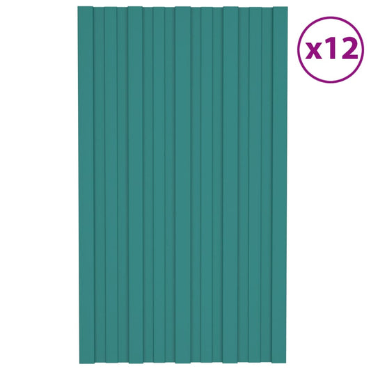 vidaXL Roof Panels 12 pcs Galvanised Steel Green 80x45 cm