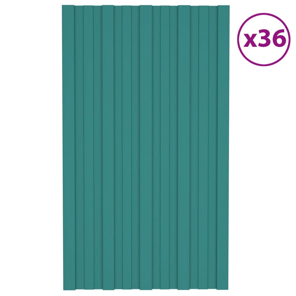 vidaXL Roof Panels 36 pcs Galvanised Steel Green 80x45 cm