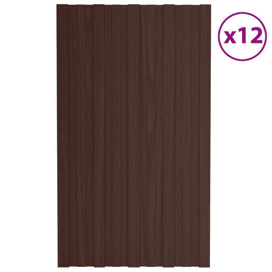 vidaXL Roof Panels 12 pcs Galvanised Steel Brown 80x45 cm