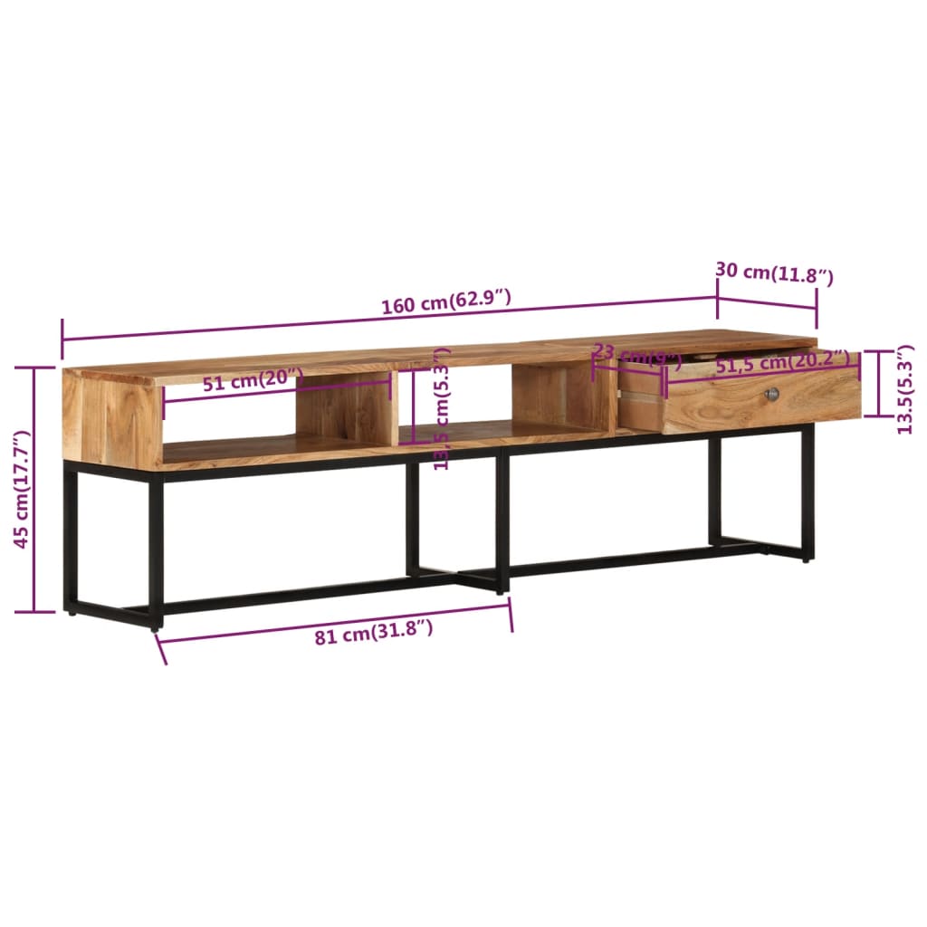 vidaXL TV Cabinet 160x30x45 cm Solid Wood Acacia