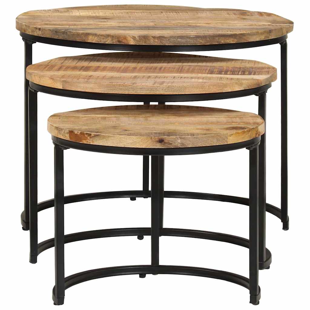 338002 vidaXL Nesting Tables 3 pcs Rough Mango Wood
