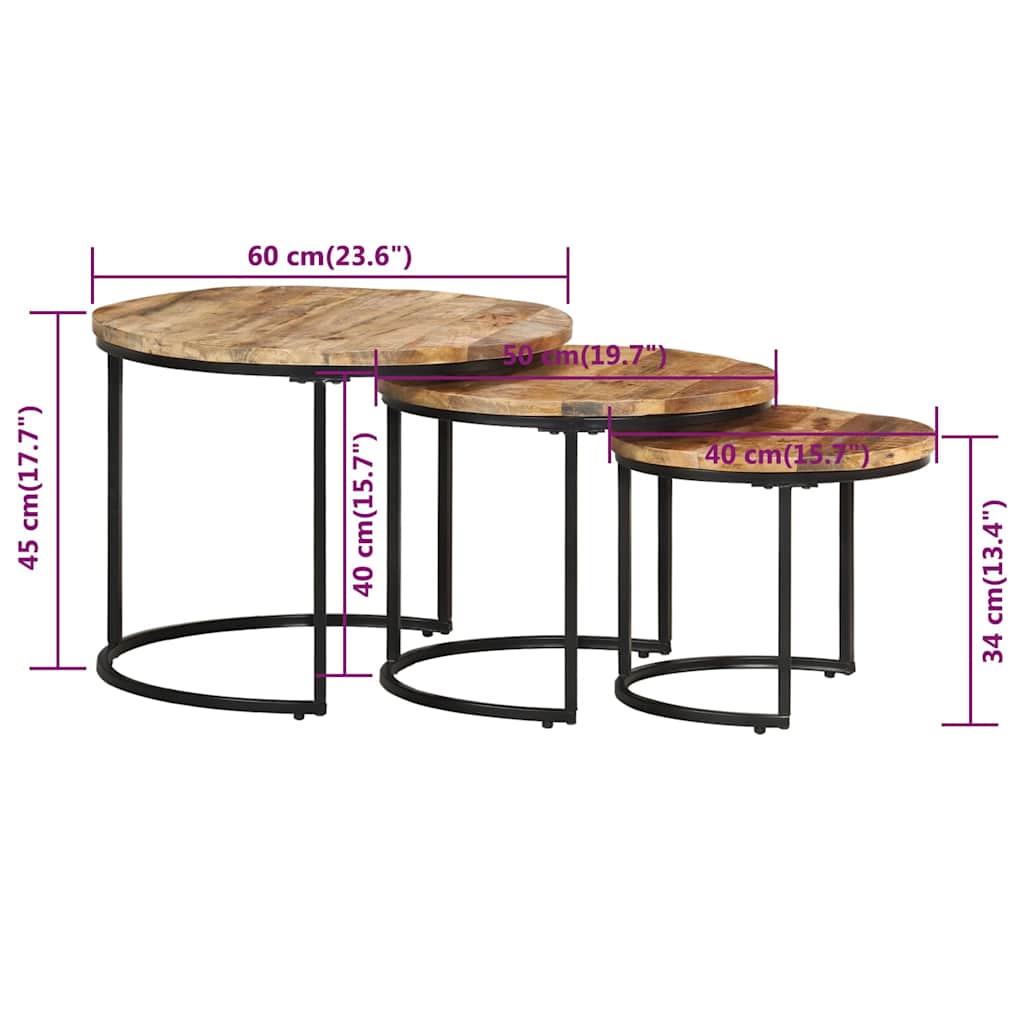 338002 vidaXL Nesting Tables 3 pcs Rough Mango Wood