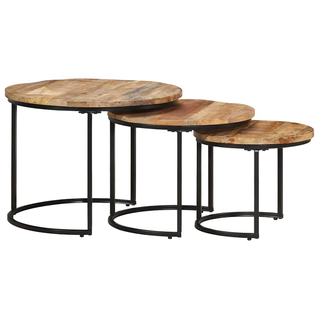 338002 vidaXL Nesting Tables 3 pcs Rough Mango Wood