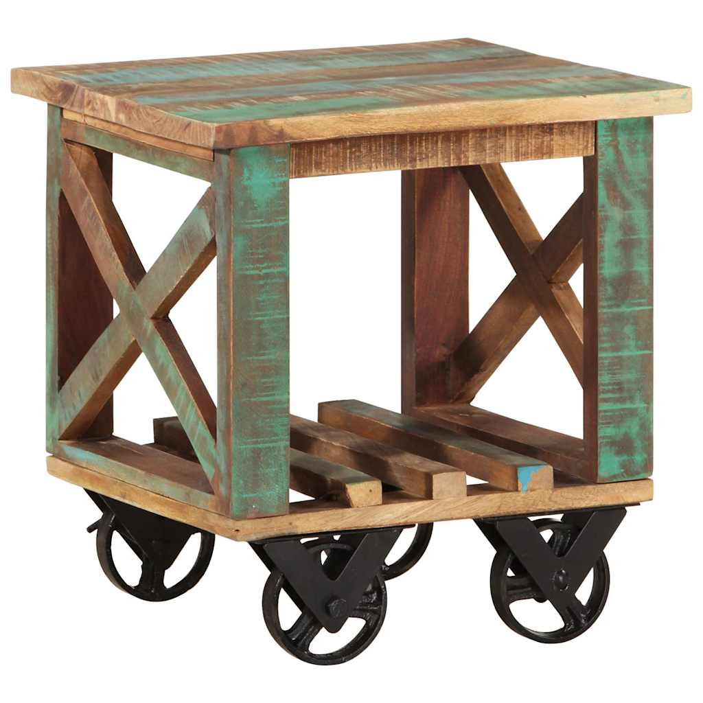 338005 vidaXL Side Table with Wheels 40x40x42 cm Solid Wood Reclaimed