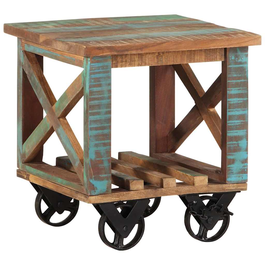 338005 vidaXL Side Table with Wheels 40x40x42 cm Solid Wood Reclaimed