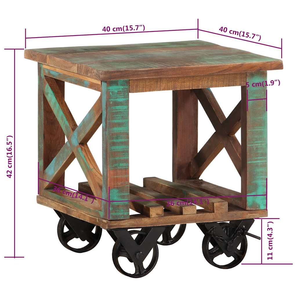338005 vidaXL Side Table with Wheels 40x40x42 cm Solid Wood Reclaimed