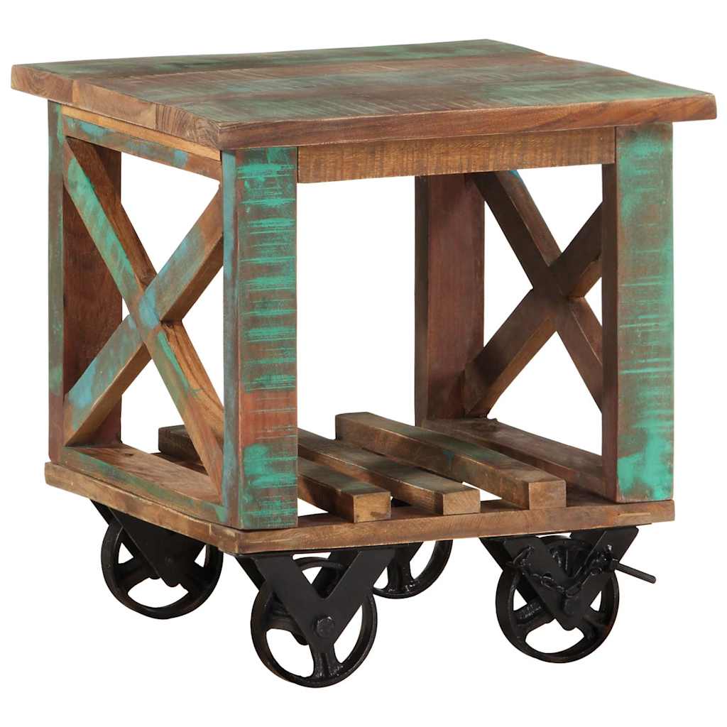 338005 vidaXL Side Table with Wheels 40x40x42 cm Solid Wood Reclaimed