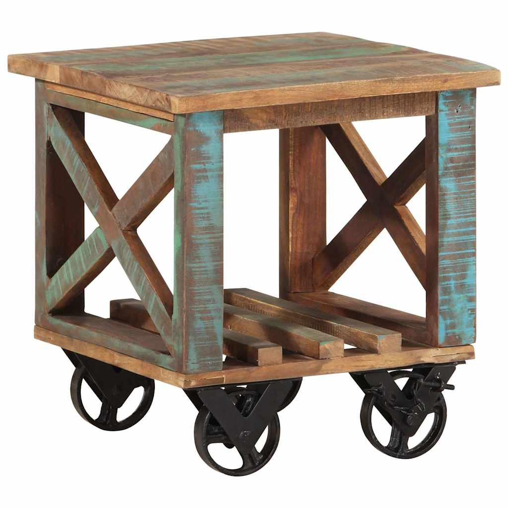 338005 vidaXL Side Table with Wheels 40x40x42 cm Solid Wood Reclaimed
