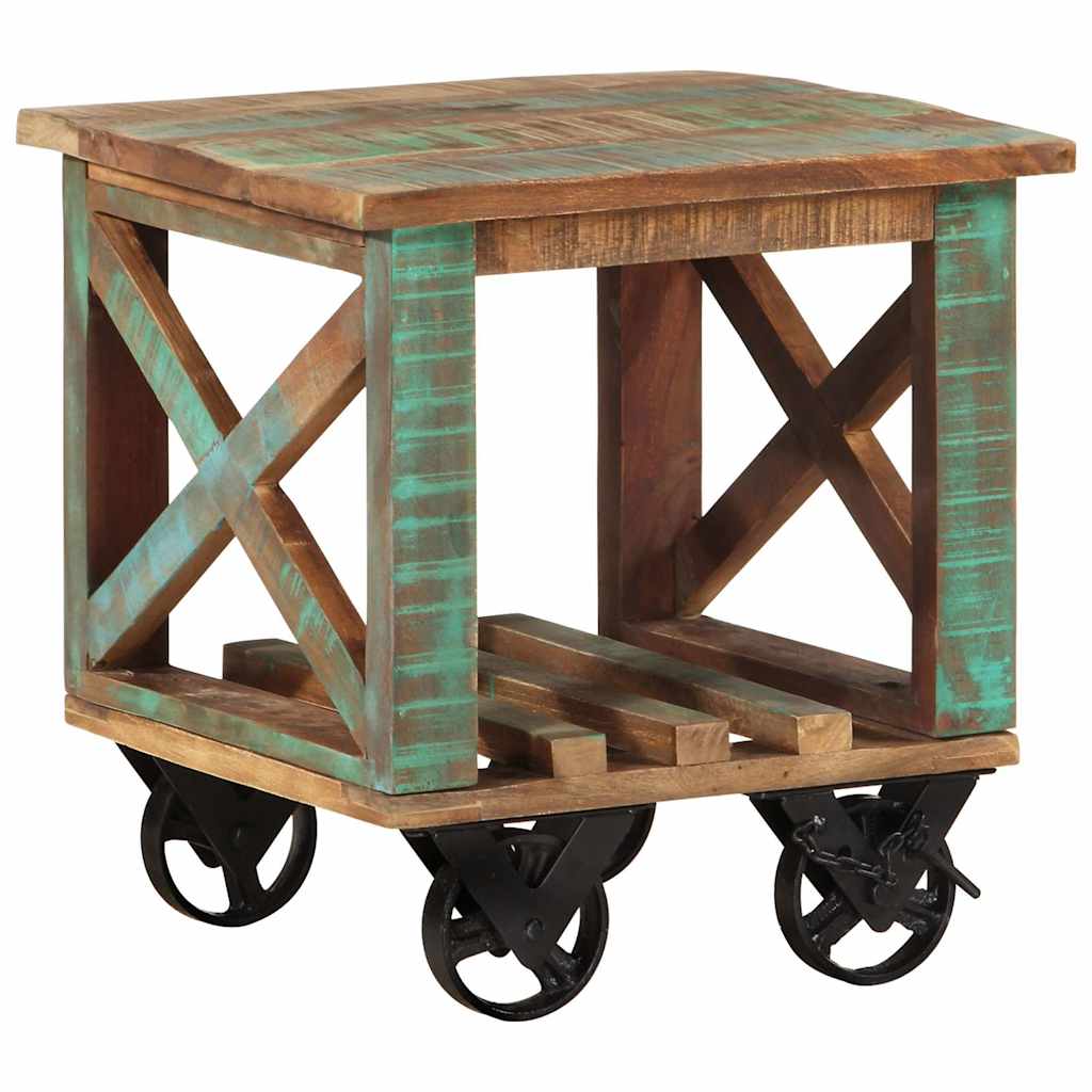 338005 vidaXL Side Table with Wheels 40x40x42 cm Solid Wood Reclaimed