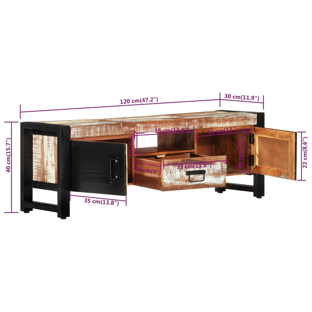 vidaXL TV Cabinet 120x30x40 cm Solid Wood Reclaimed