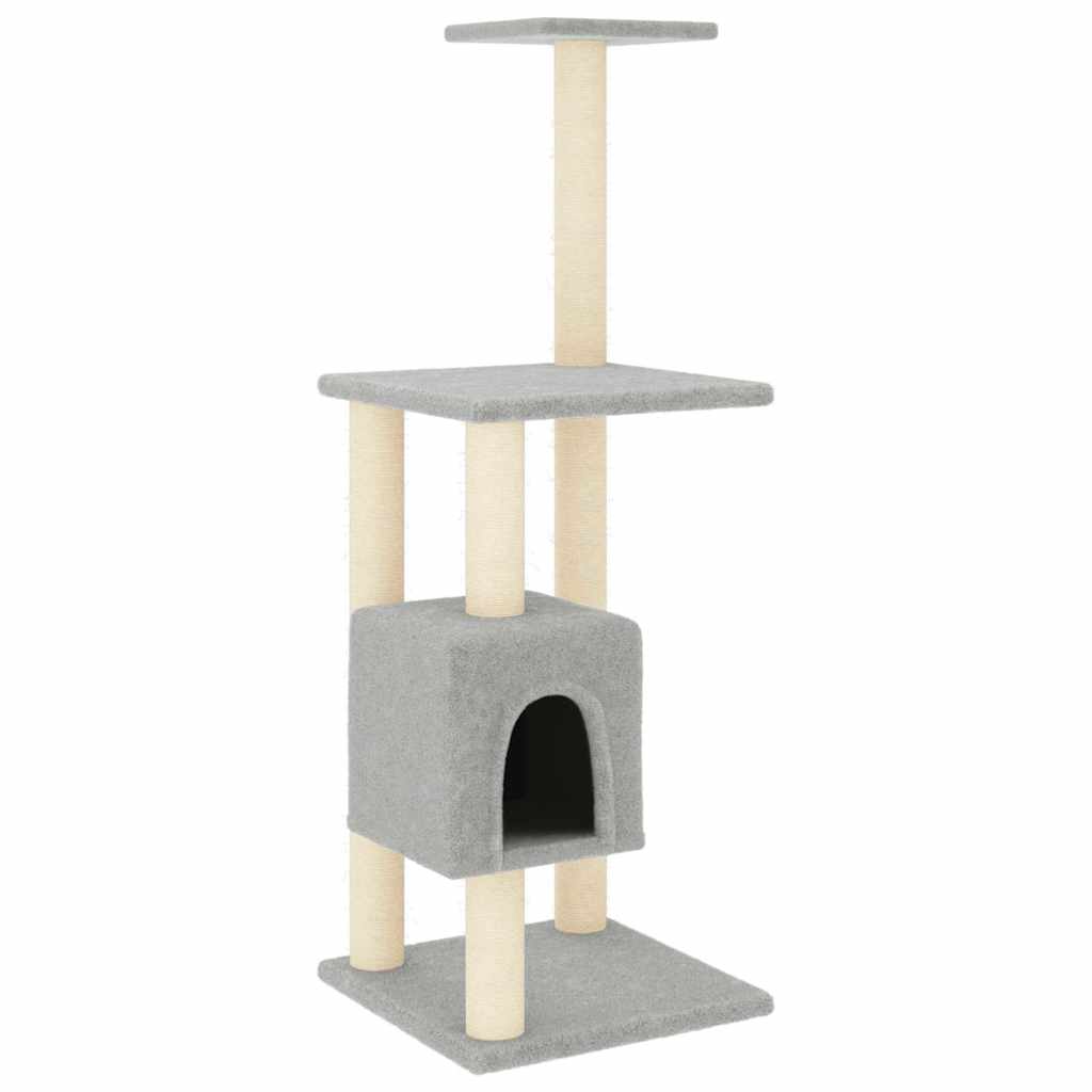 171470 vidaXL Cat Tree with Sisal Scratching Posts Light Grey 104 cm