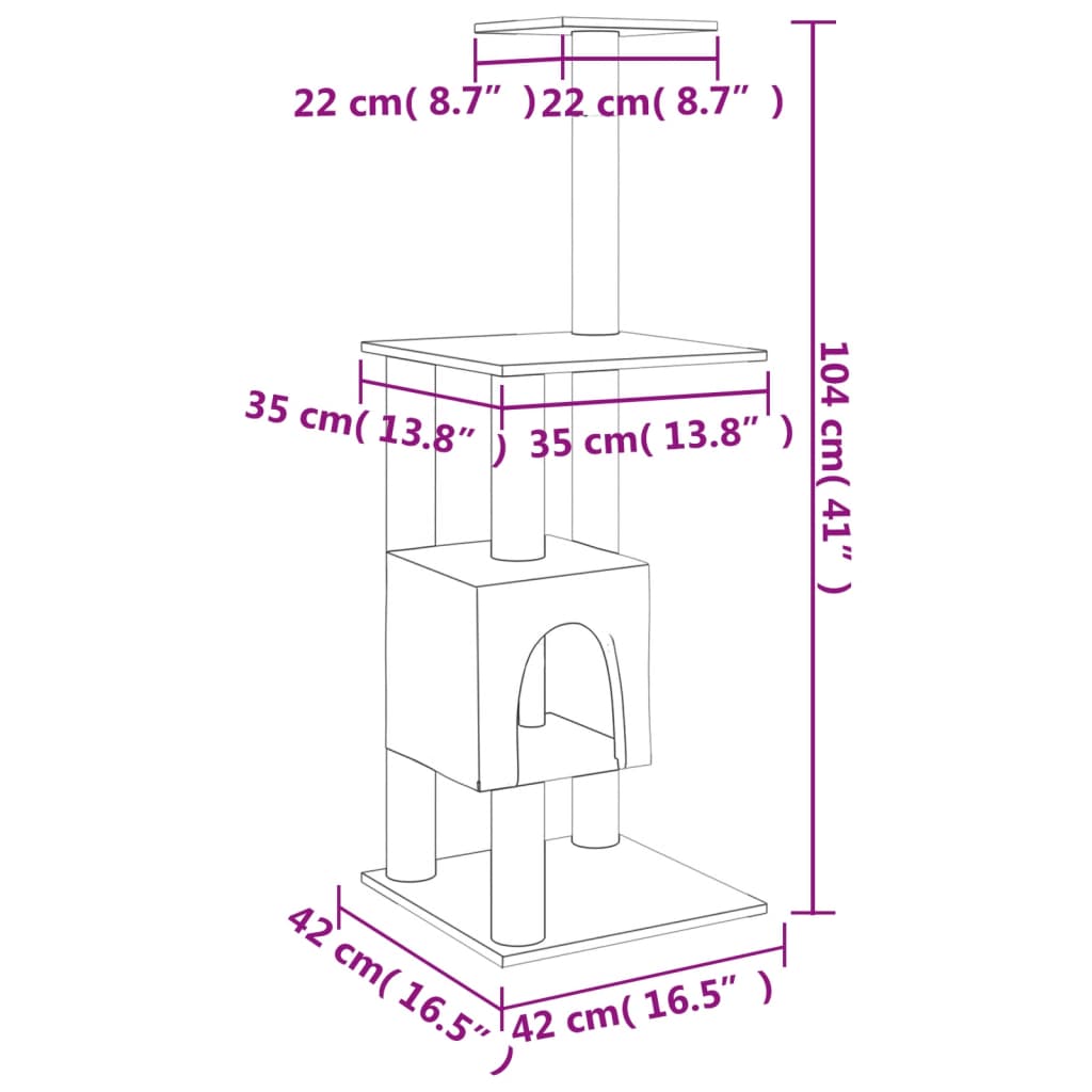 vidaXL Cat Tree with Sisal Scratching Posts Light Grey 104 cm