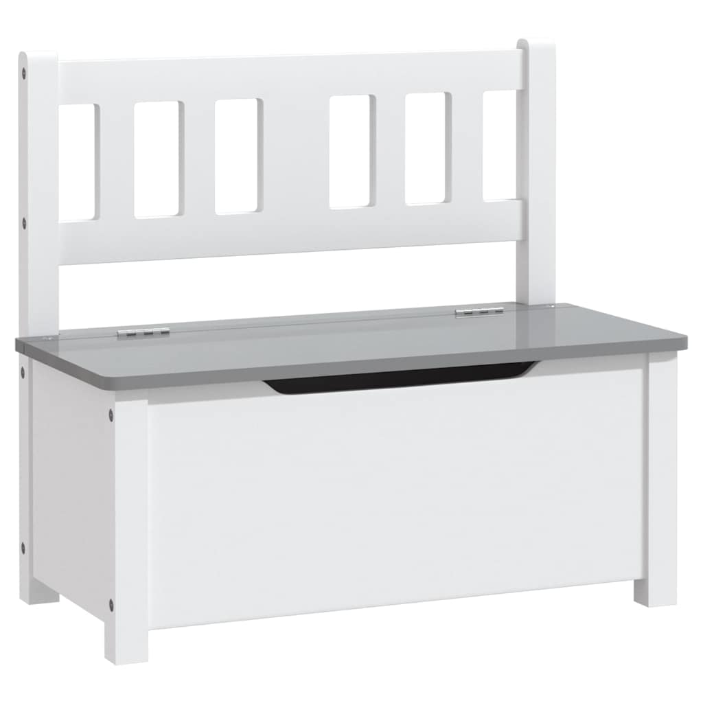 vidaXL Children Storage Bench White and Grey 60x30x55 cm MDF