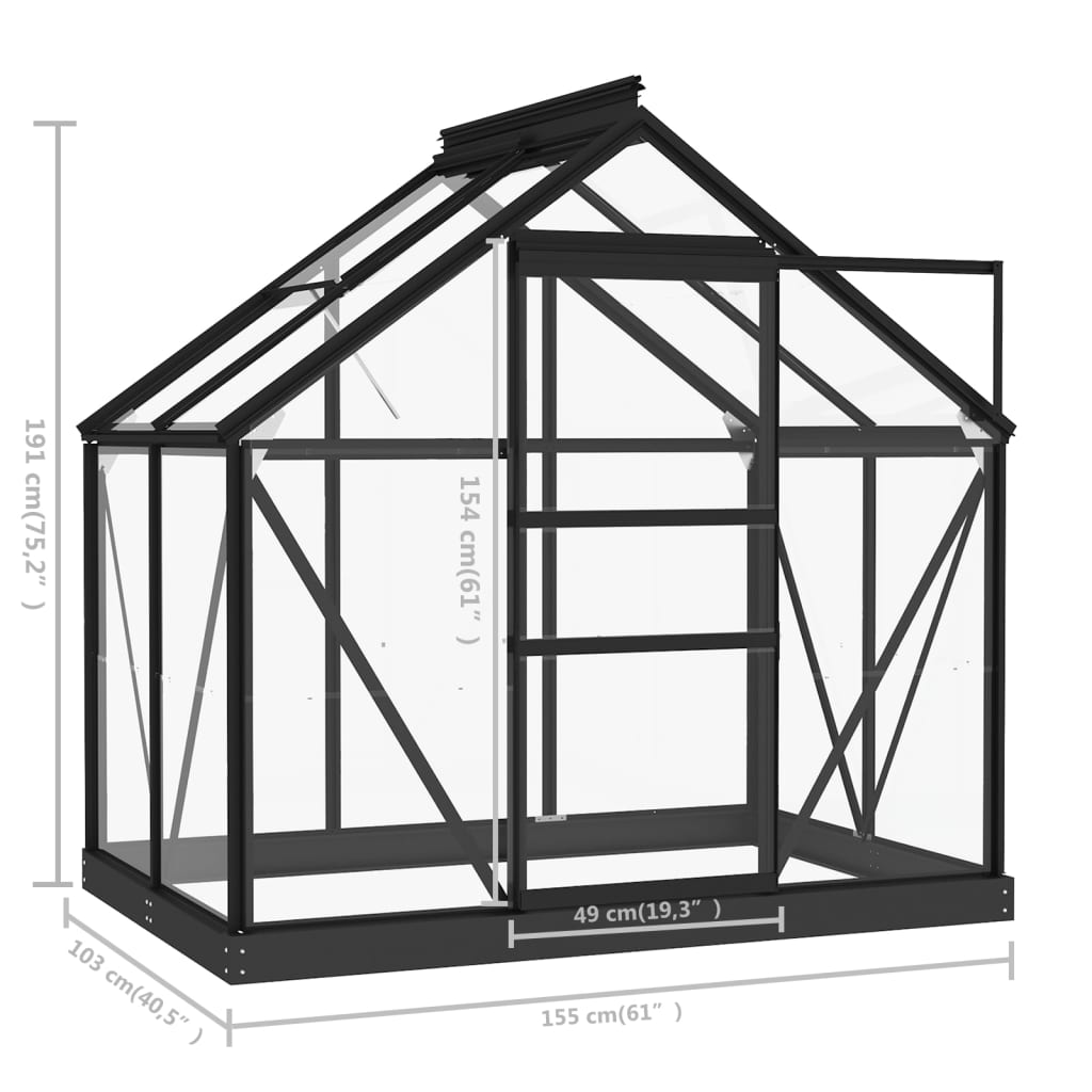 vidaXL Glass Greenhouse Anthracite 155x103x191 cm Aluminium