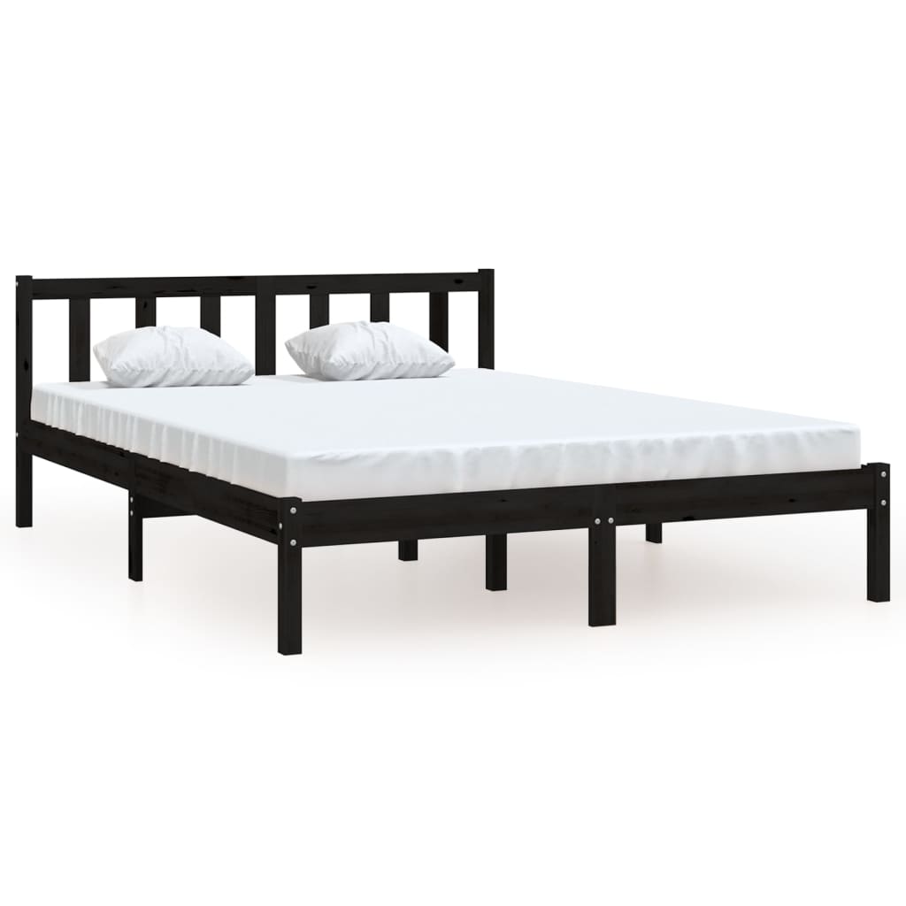 vidaXL Bed Frame without Mattress Black Solid Wood Small Double