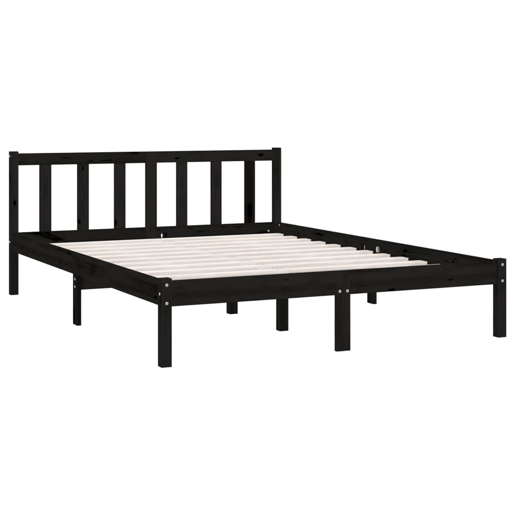 vidaXL Bed Frame without Mattress Black Solid Wood Small Double