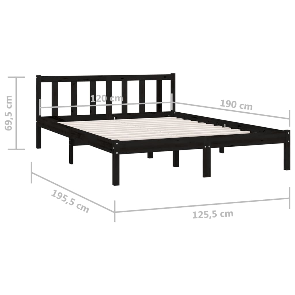 vidaXL Bed Frame without Mattress Black Solid Wood Small Double