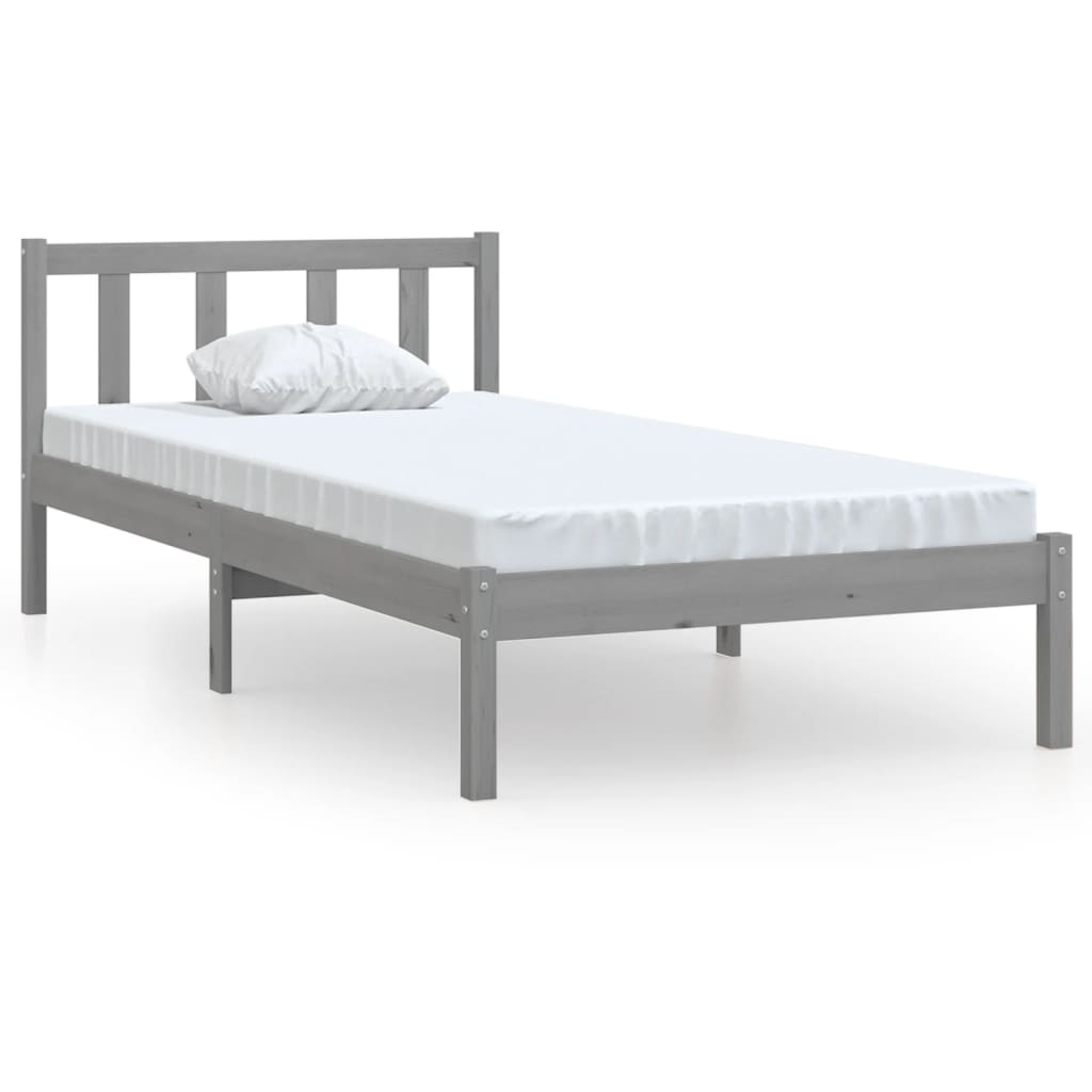 810069 vidaXL Bed Frame without Mattress Grey Solid Wood 90x200 cm