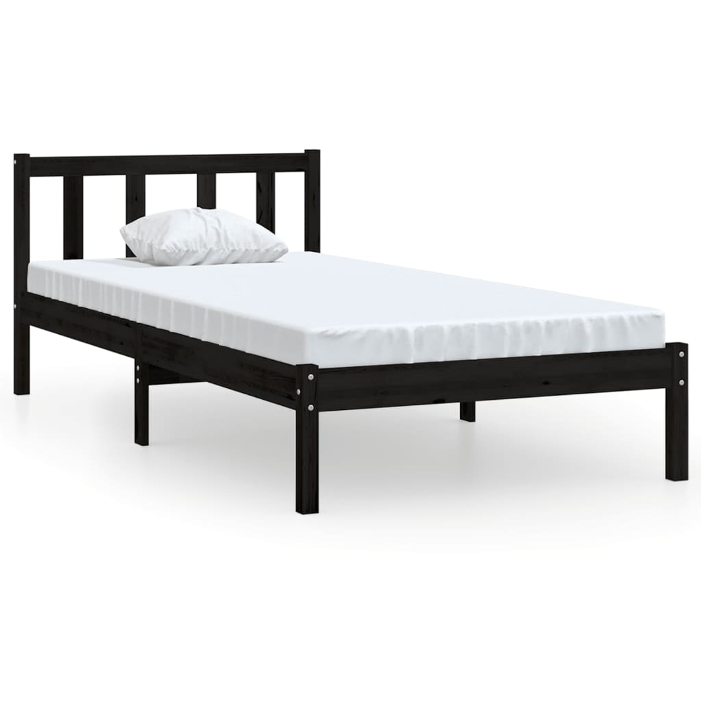 810071 vidaXL Bed Frame without Mattress Black Solid Wood 90x200 cm