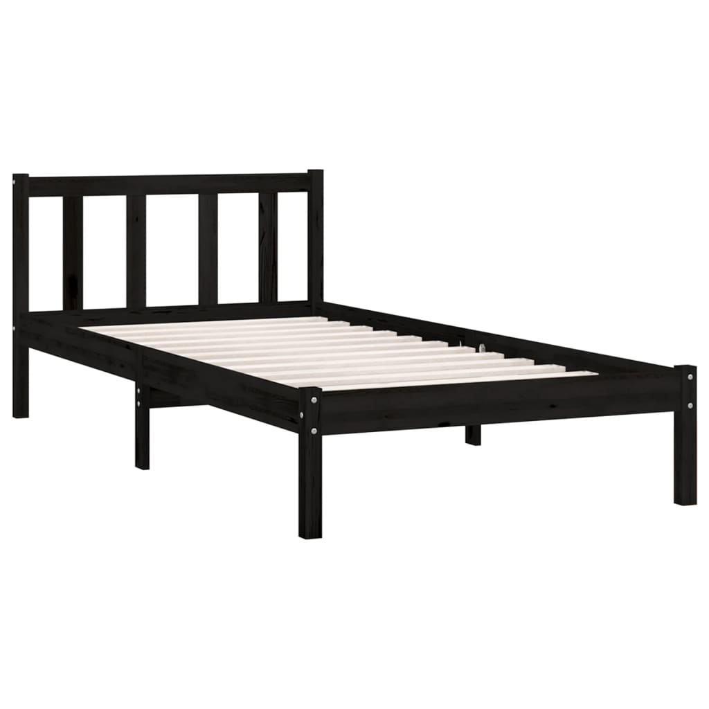 810071 vidaXL Bed Frame without Mattress Black Solid Wood 90x200 cm