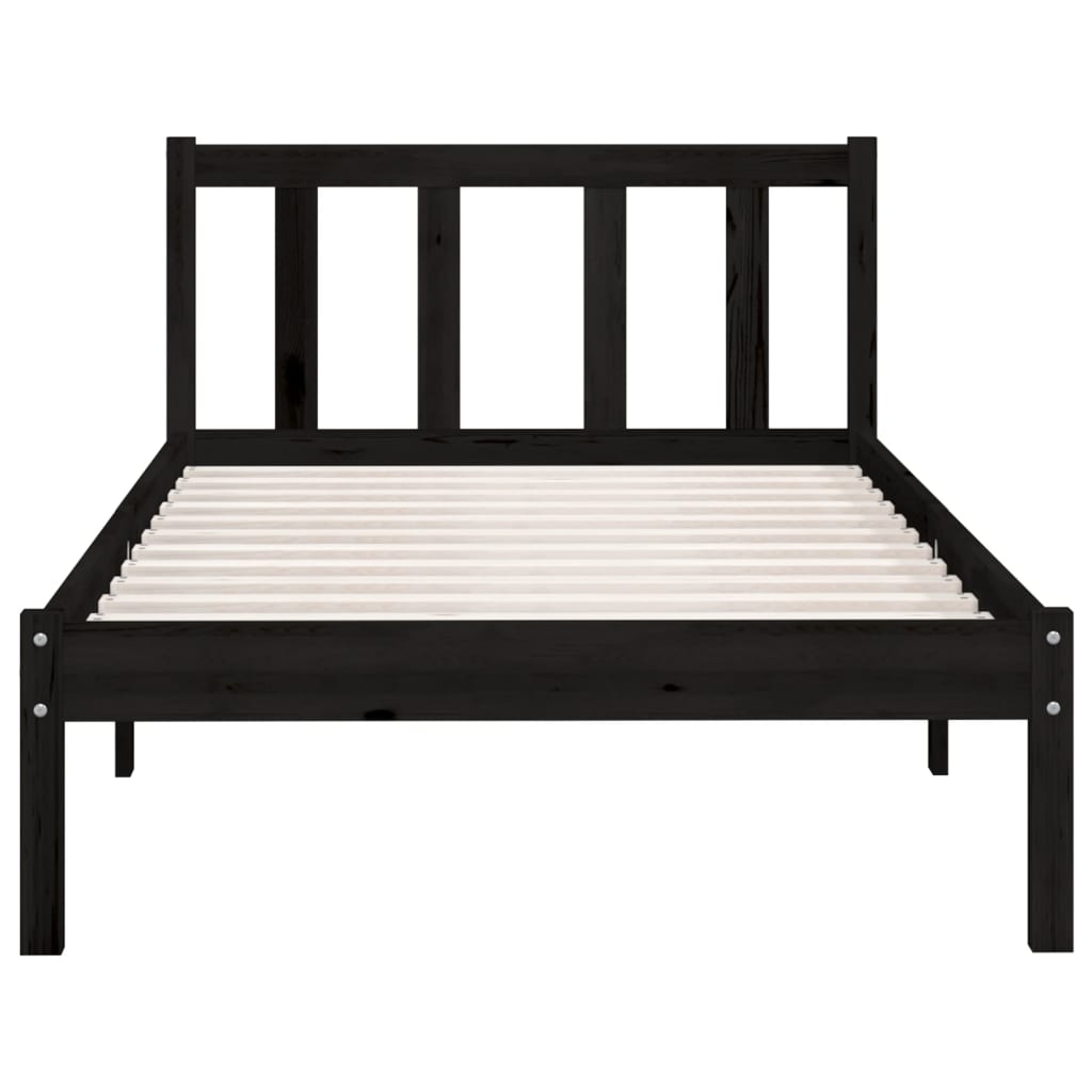 810071 vidaXL Bed Frame without Mattress Black Solid Wood 90x200 cm