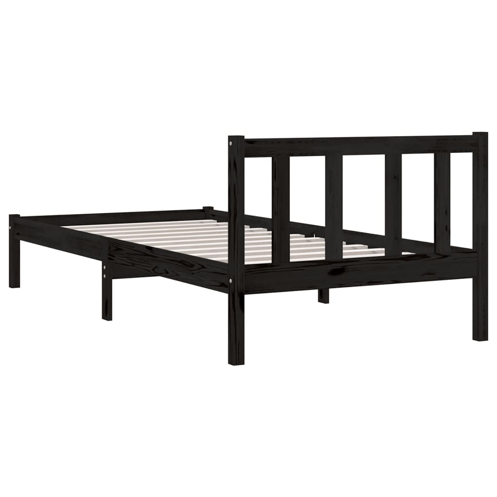 810071 vidaXL Bed Frame without Mattress Black Solid Wood 90x200 cm