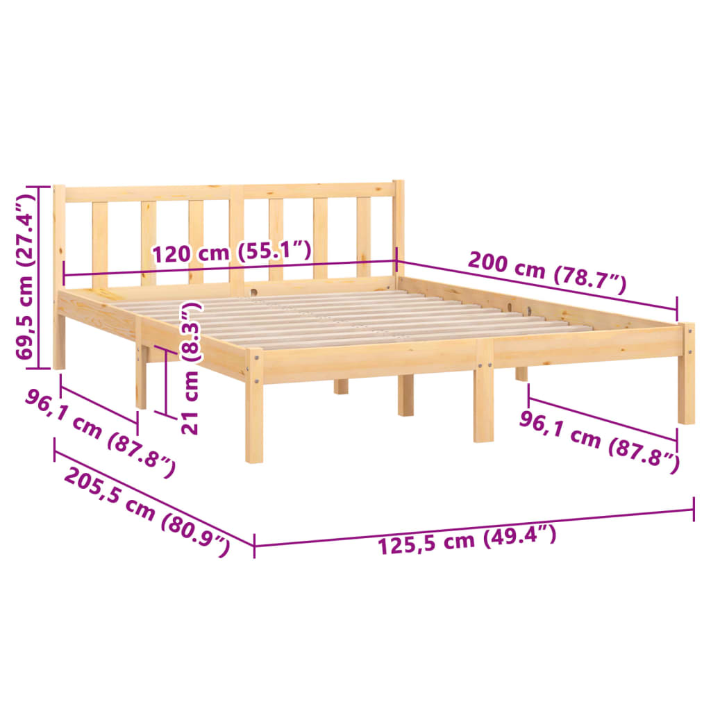 810077 vidaXL Bed Frame without Mattress Solid Wood 120x200 cm